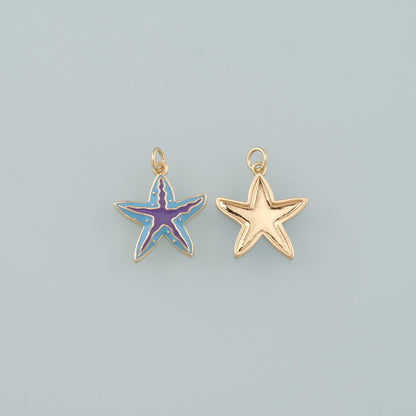 Gold Starfish Charms,18K Gold Filled Sea star Pendant,Enamel Starfish Charm Bracelet Necklace for DIY Jewelry Making Supply