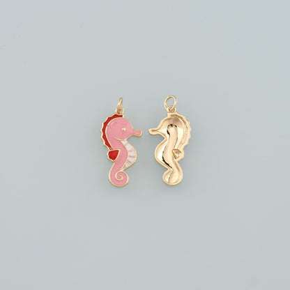 Gold Seahorse Charms,18K Gold Filled Seahorse Pendant,Enamel Seahorse Charm Bracelet Necklace for DIY Jewelry Making Supply