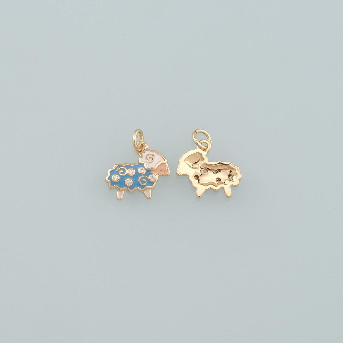 18K Gold Filled Sheep Pendant,Enamel Animal Charm Bracelet Necklace for DIY Jewelry Making Supply