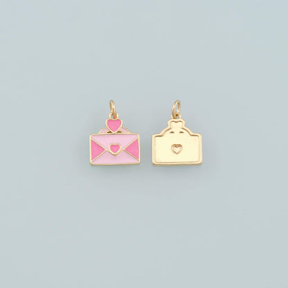 18K Gold Filled Envelope Pendant,Enamel Love Letter Charm Bracelet Necklace for DIY Jewelry Making Supply
