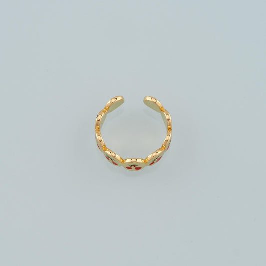 Gold Fruit Ring,18K Gold Filled Enamel Cherry Ring,Classic Little Star jewelry