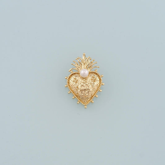 18K Gold Filled Pearl Sacred heart Pendant,Religion Charm Bracelet Necklace for DIY Jewelry Making Supply