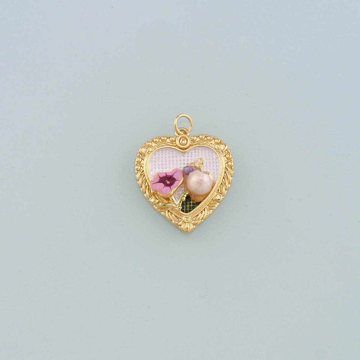 18K Gold Filled Heart Enamel Pearl Charm Pendant for Jewelry Making