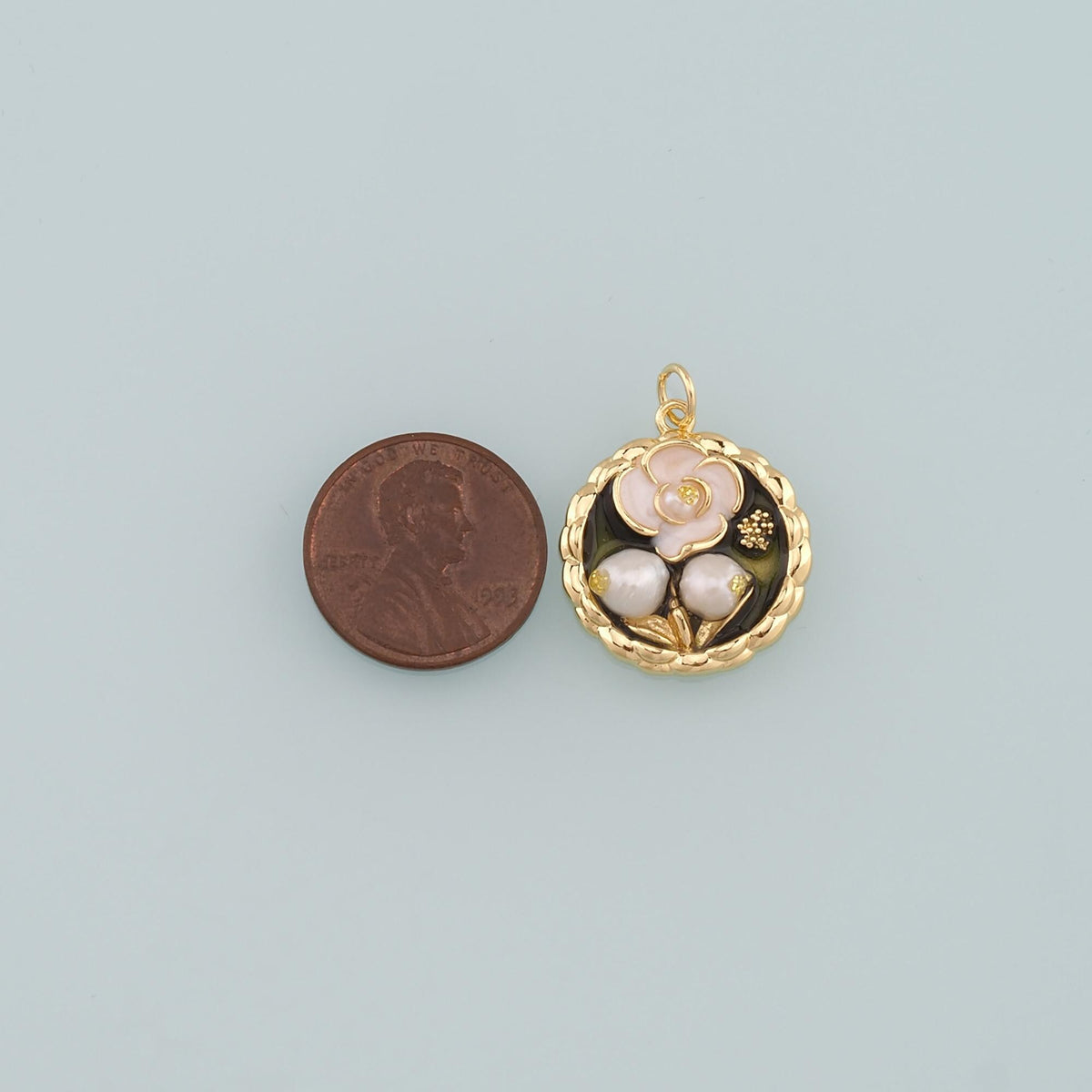 18K Gold Filled Pearl Flower Pendant,Enamel Flower Charm Bracelet Necklace for DIY Jewelry Making Supply