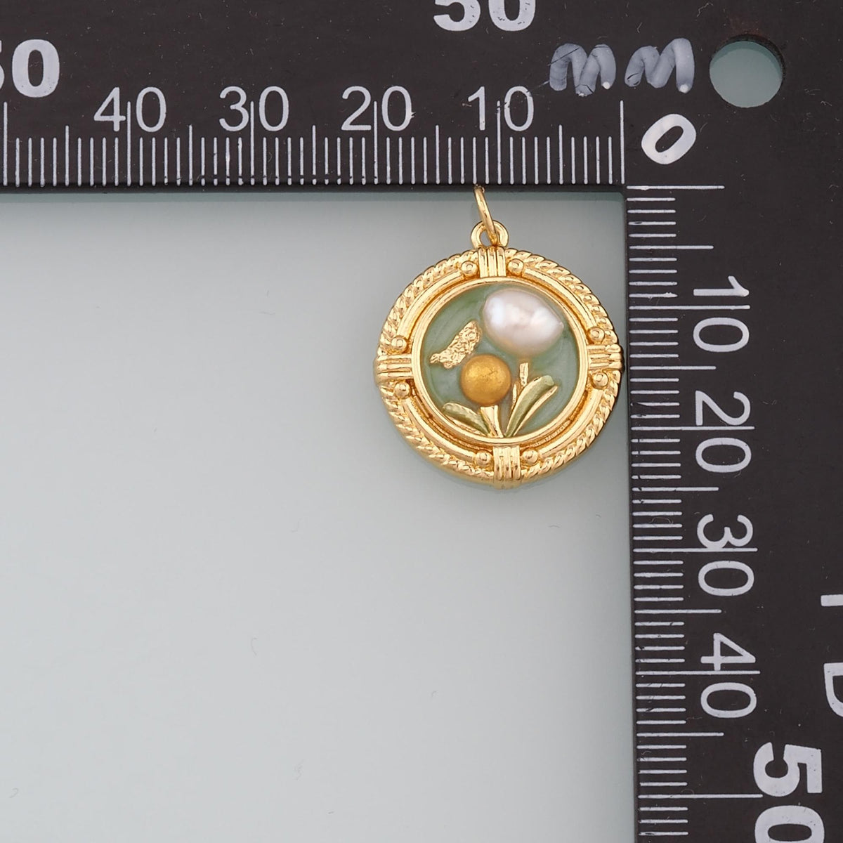 18K Gold Filled Pearl Flower Pendant,Enamel Flower Charm Bracelet Necklace for DIY Jewelry Making Supply