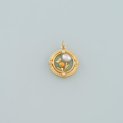 18K Gold Filled Pearl Flower Pendant,Enamel Flower Charm Bracelet Necklace for DIY Jewelry Making Supply