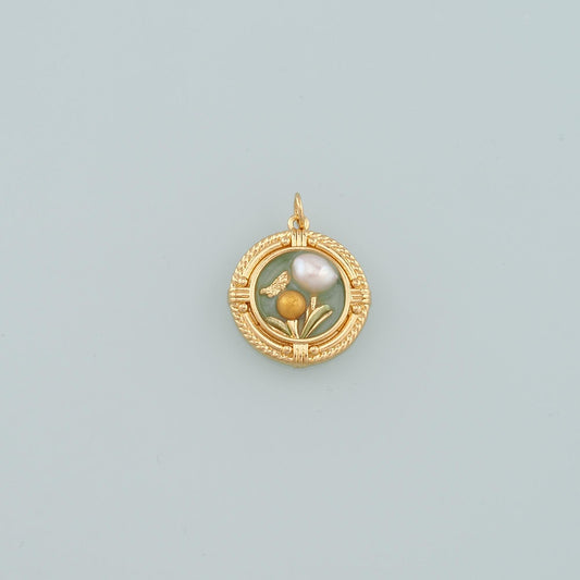 18K Gold Filled Pearl Flower Pendant,Enamel Flower Charm Bracelet Necklace for DIY Jewelry Making Supply