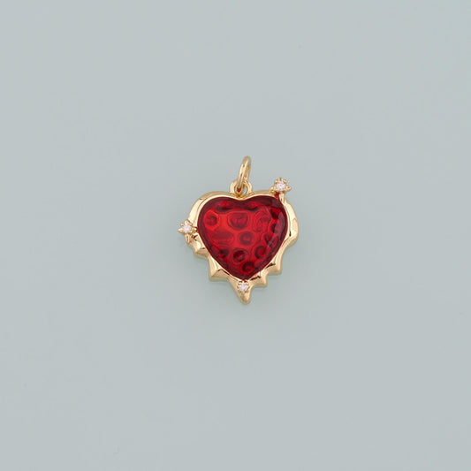 18K Gold Filled Heart Pendant,Enamel Heart Charm Bracelet Necklace for DIY Jewelry Making Supply