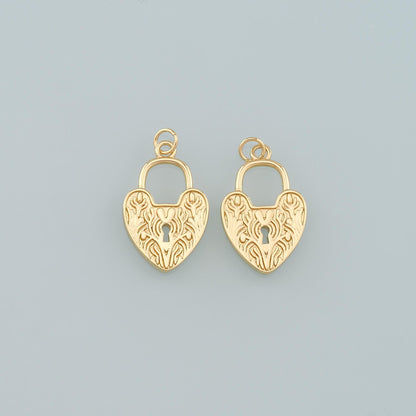 Gold Key Lock Charms,18K Gold Filled Lock Pendant,Heart Lock Charm Bracelet Necklace for DIY Jewelry Making Supply