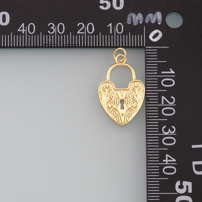 Gold Key Lock Charms,18K Gold Filled Lock Pendant,Heart Lock Charm Bracelet Necklace for DIY Jewelry Making Supply
