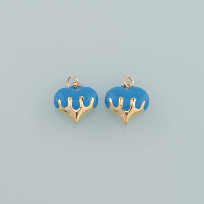 18K Gold Filled Heart Pendant,Enamel Heart Charm Bracelet Necklace for DIY Jewelry Making Supply