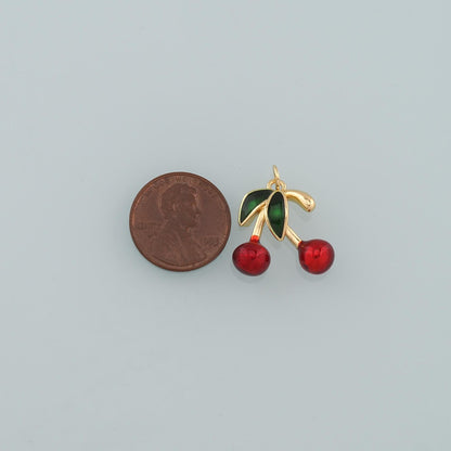 Gold Cherry Charms,18K Gold Filled Cherry Pendant,Enamel Fruit Charm Bracelet Necklace for DIY Jewelry Making Supply