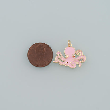 Gold Sea Life Charms,18K Gold Filled Enamel Octopus Pendant,Octopus Charm Bracelet Necklace for DIY Jewelry Making Supply