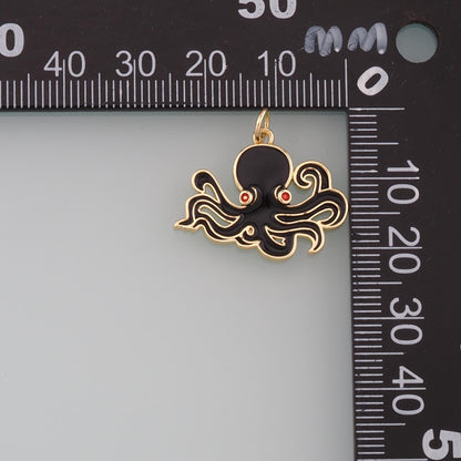 Gold Sea Life Charms,18K Gold Filled Enamel Octopus Pendant,Octopus Charm Bracelet Necklace for DIY Jewelry Making Supply