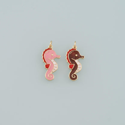 Gold Seahorse Charms,18K Gold Filled Seahorse Pendant,Enamel Seahorse Charm Bracelet Necklace for DIY Jewelry Making Supply