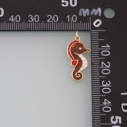 Gold Seahorse Charms,18K Gold Filled Seahorse Pendant,Enamel Seahorse Charm Bracelet Necklace for DIY Jewelry Making Supply