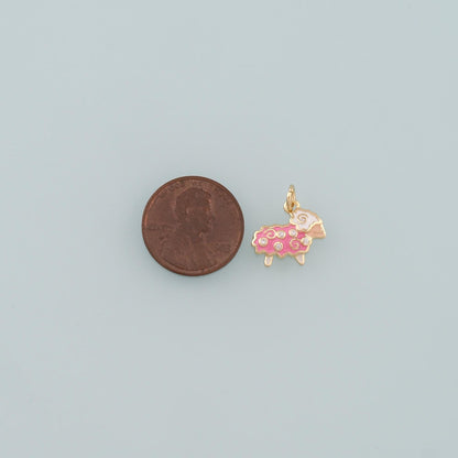 18K Gold Filled Sheep Pendant,Enamel Animal Charm Bracelet Necklace for DIY Jewelry Making Supply