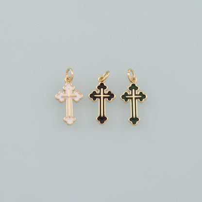 Gold Cross Charms,18K Gold Filled Cross Pendant,Enamel Religion Charm Bracelet Necklace for DIY Jewelry Making Supply