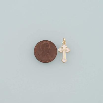 Gold Cross Charms,18K Gold Filled Cross Pendant,Enamel Religion Charm Bracelet Necklace for DIY Jewelry Making Supply