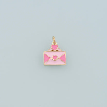 18K Gold Filled Envelope Pendant,Enamel Love Letter Charm Bracelet Necklace for DIY Jewelry Making Supply