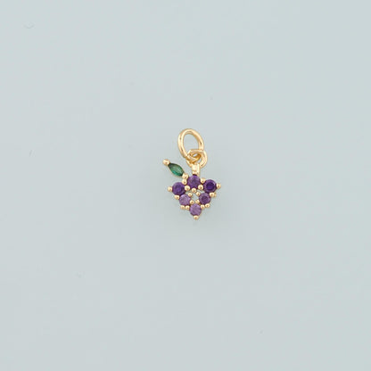Gold Grape Charms,18K Gold Filled Grape Pendant,CZ Micro Pave Fruit Charm Bracelet Necklace for DIY Jewelry Making Supply