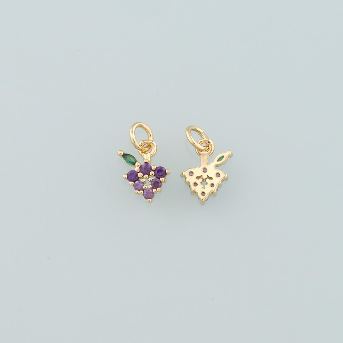 Gold Grape Charms,18K Gold Filled Grape Pendant,CZ Micro Pave Fruit Charm Bracelet Necklace for DIY Jewelry Making Supply