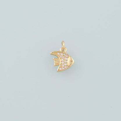 18K Gold Filled Fish CZ Charm Pendant for Jewelry Making