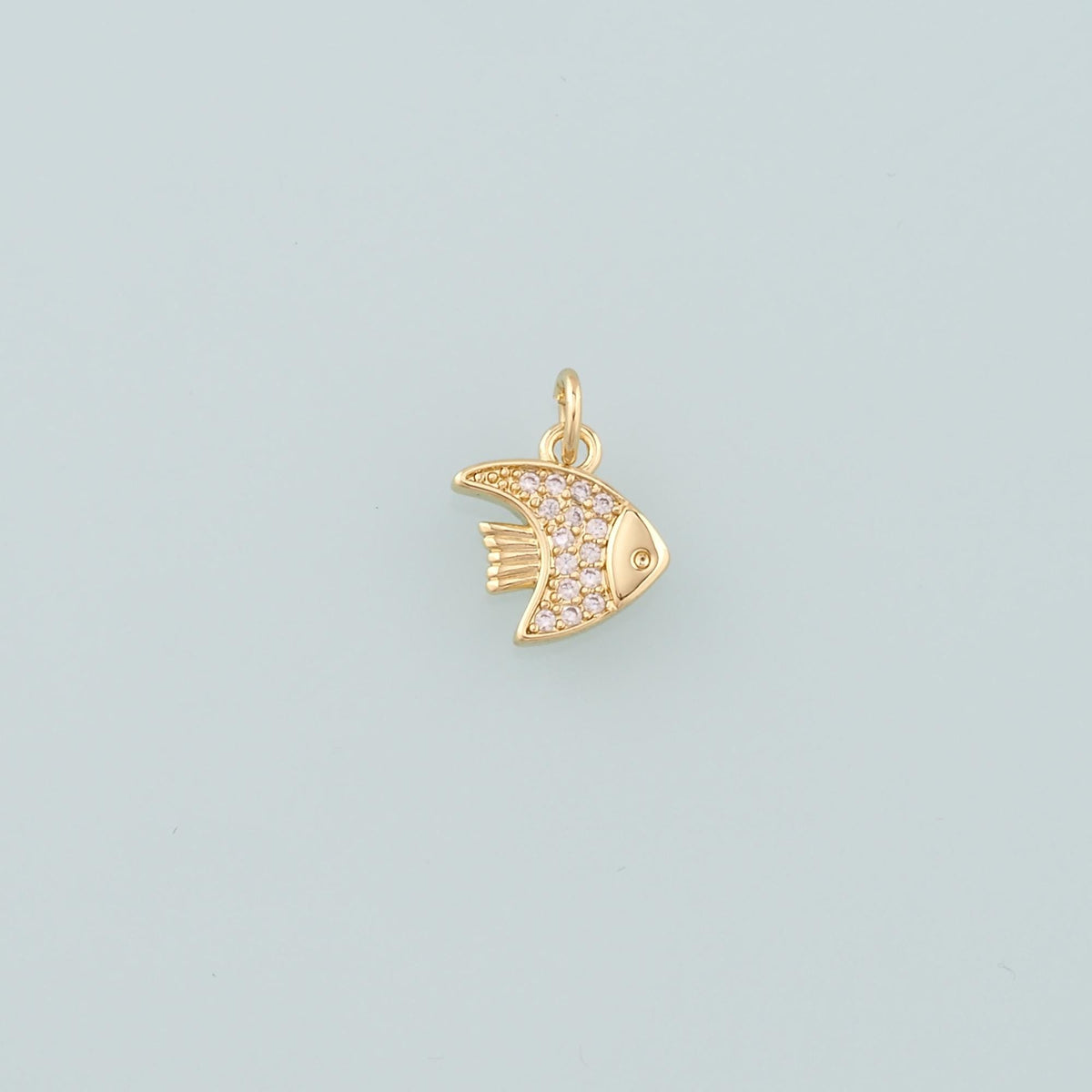 Gold Fish Charms,18K Gold Filled Fish Pendant,CZ Micro Pave Fish Charm Bracelet Necklace for DIY Jewelry Making Supply