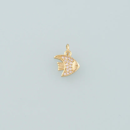 Gold Fish Charms,18K Gold Filled Fish Pendant,CZ Micro Pave Fish Charm Bracelet Necklace for DIY Jewelry Making Supply