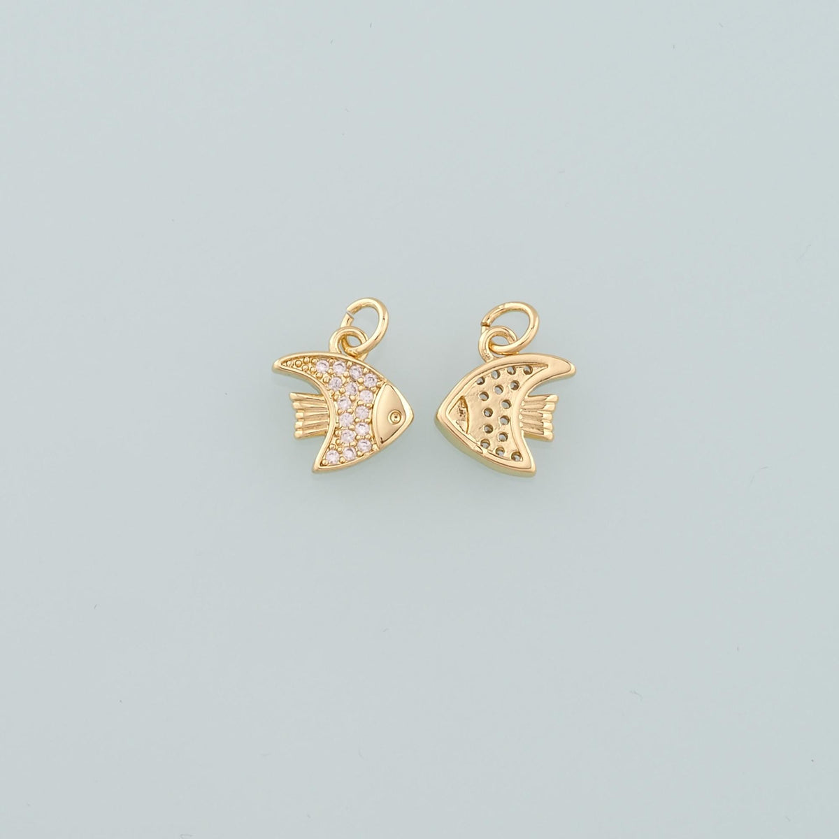Gold Fish Charms,18K Gold Filled Fish Pendant,CZ Micro Pave Fish Charm Bracelet Necklace for DIY Jewelry Making Supply