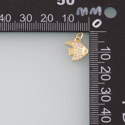 Gold Fish Charms,18K Gold Filled Fish Pendant,CZ Micro Pave Fish Charm Bracelet Necklace for DIY Jewelry Making Supply