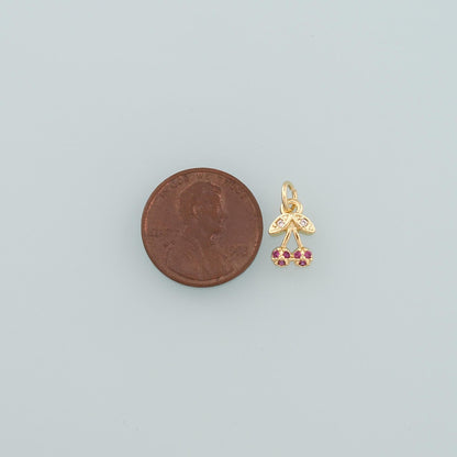18K Gold Filled Cherry CZ Charm Pendant for Jewelry Making