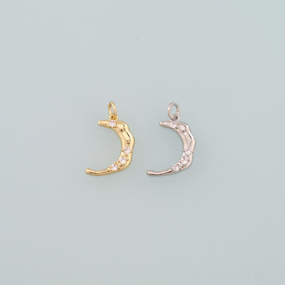 18K Gold Filled Moon CZ Charm Pendant for Jewelry Making