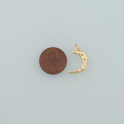 18K Gold Filled Moon CZ Charm Pendant for Jewelry Making