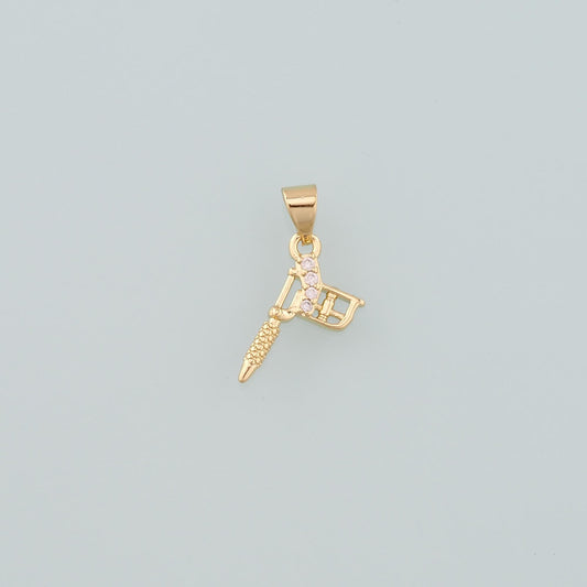 18K Gold Filled Tattoo Machine Pendant,CZ Micro Pave Tattoo Machine Charm Bracelet Necklace for DIY Jewelry Making Supply