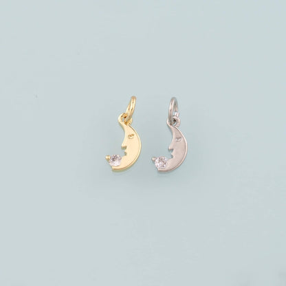 18K Gold Filled Moon CZ Charm Pendant for Jewelry Making
