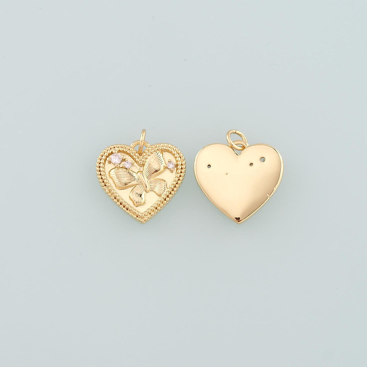 Gold Heart Charms,18K Gold Filled Butterfly Pendant,CZ Micro Pave Butterfly Charm Bracelet Necklace for DIY Jewelry Making Su