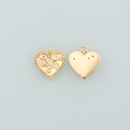 Gold Heart Charms,18K Gold Filled Butterfly Pendant,CZ Micro Pave Butterfly Charm Bracelet Necklace for DIY Jewelry Making Su