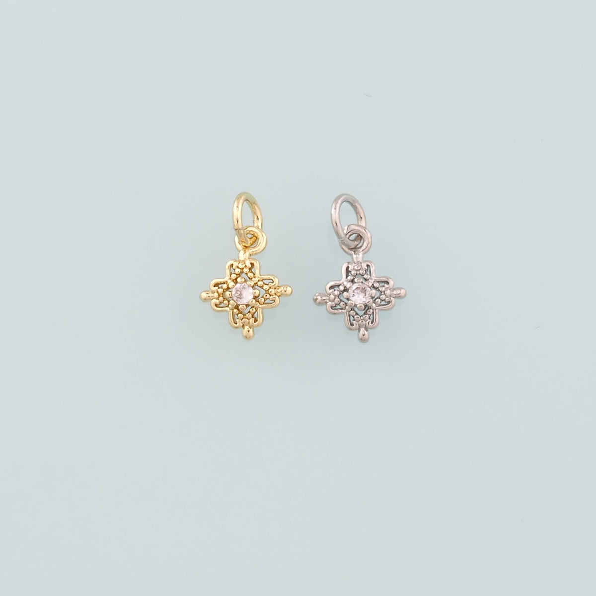 18K Gold Filled Flower Pendant,CZ Micro Pave Flower Charm Bracelet Necklace for DIY Jewelry Making Supply