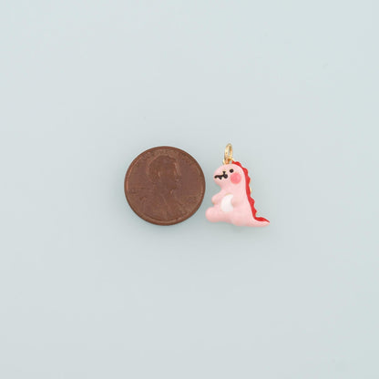 18K Gold Filled Dinosaur Pendant,Enamel Kawaii Charm Bracelet Necklace for DIY Jewelry Making Supply