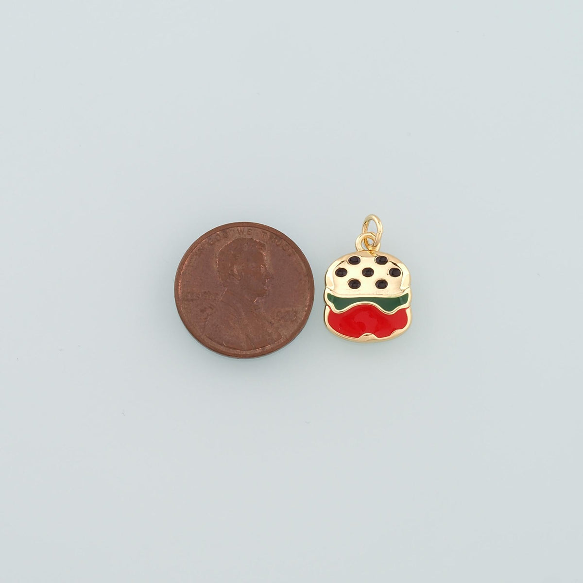 18K Gold Filled Hamburger Pendant,Enamel Gourmet Charm Bracelet Necklace for DIY Jewelry Making Supply