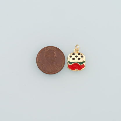 18K Gold Filled Hamburger Pendant,Enamel Gourmet Charm Bracelet Necklace for DIY Jewelry Making Supply