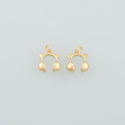 Gold Earphone Charm,18K Gold Filled Earphone Pendant,Earphone Charm Bracelet Necklace for DIY Jewelry Making Supply