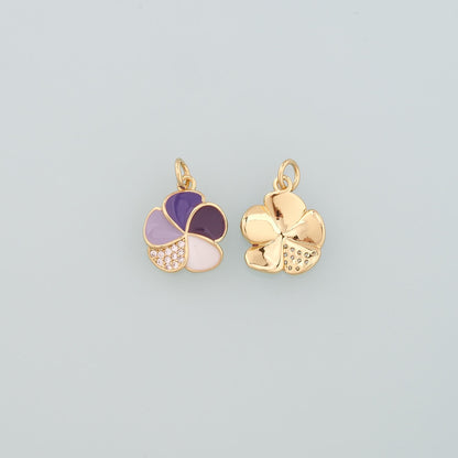 Gold Flower Charms,18K Gold Filled Flower Pendant,Enamel Flower Charm Bracelet Necklace for DIY Jewelry Making Supply