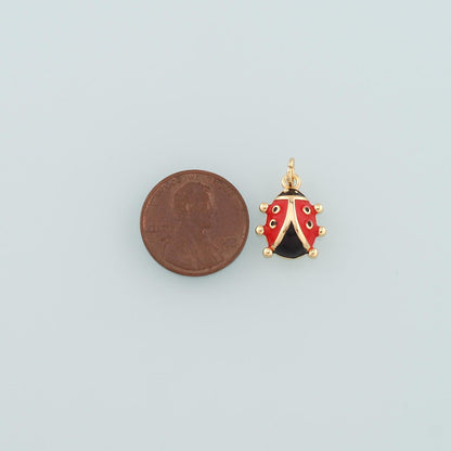 18K Gold Filled Ladybug Pendant,Enamel Insect Charm Bracelet Necklace for DIY Jewelry Making Supply