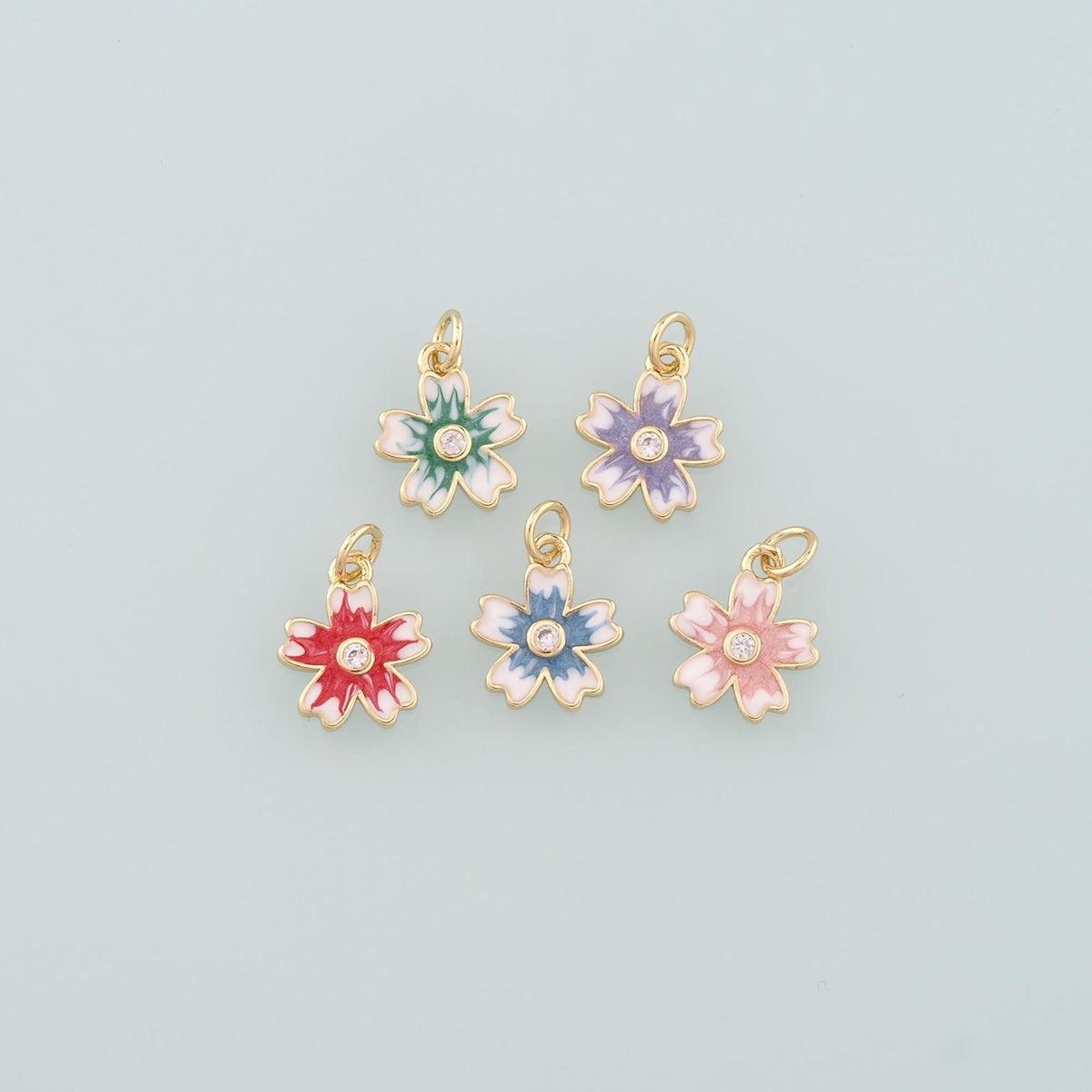 18K Gold Filled Enamel Flower Charm Pendant for Jewelry Making