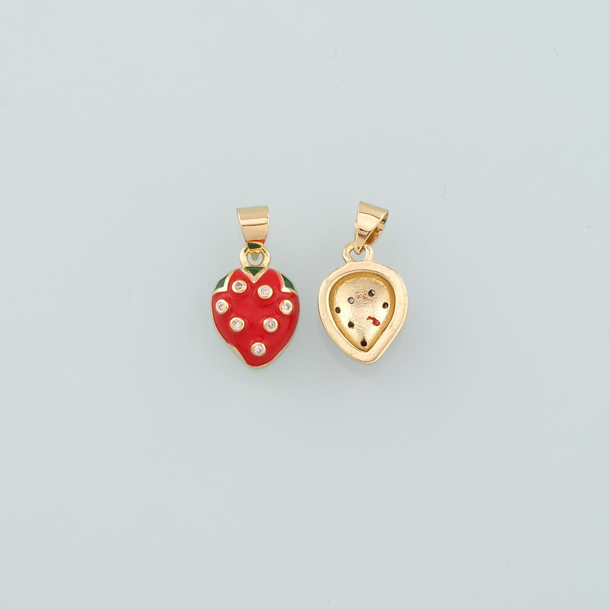 Gold Strawberry Charms,18K Gold Filled Strawberry Pendant,Enamel Fruit Charm Bracelet Necklace for DIY Jewelry Making Supply