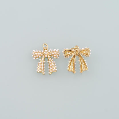18K Gold Filled Pearl Bow Charm Pendant for Jewelry Making