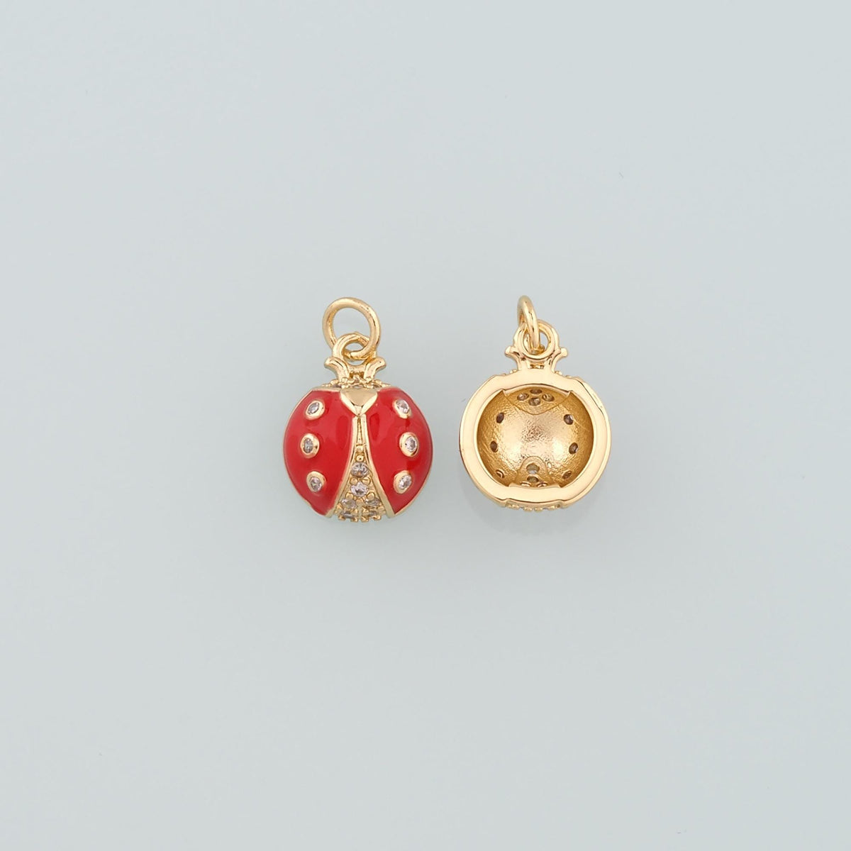 18K Gold Filled Ladybug Pendant,Enamel Insect Charm Bracelet Necklace for DIY Jewelry Making Supply