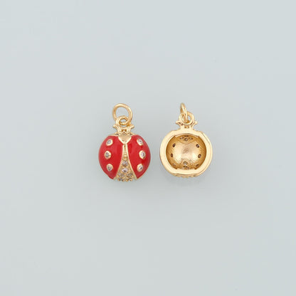 18K Gold Filled Ladybug Pendant,Enamel Insect Charm Bracelet Necklace for DIY Jewelry Making Supply